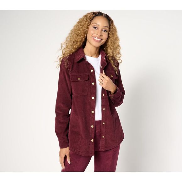 Denim & Co. Women's Top Plus Sz 3X Heritage Snap Front Corduroy Red A668804 - Picture 1 of 4